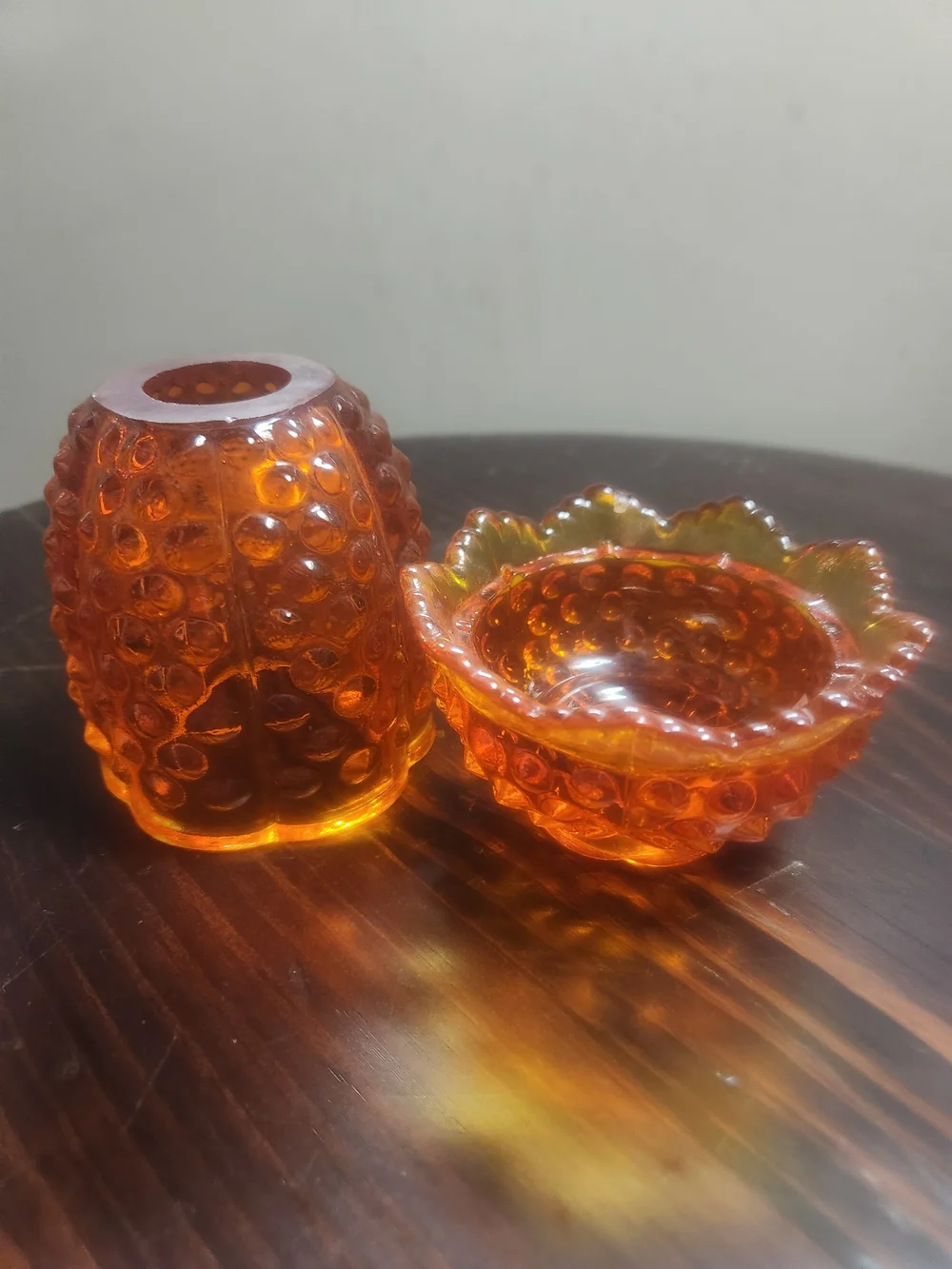 Amber Hobnail Glass Votive Holder